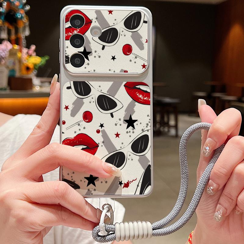 Модный чехол-шнурок из кожи с рисунком губ для Samsung Galaxy A57 A37 A17 A56 A36 A26 A16 A55 A54 5G S21 FE S22 S23 S24 S25 Plus S26 Ultra