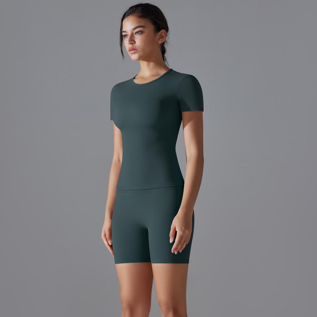 Nessaj Быстросохнущий комплект для йоги, женские шорты для фитнеса с пуш-апом, эластичные рубашки с коротким рукавом, спортивная одежда