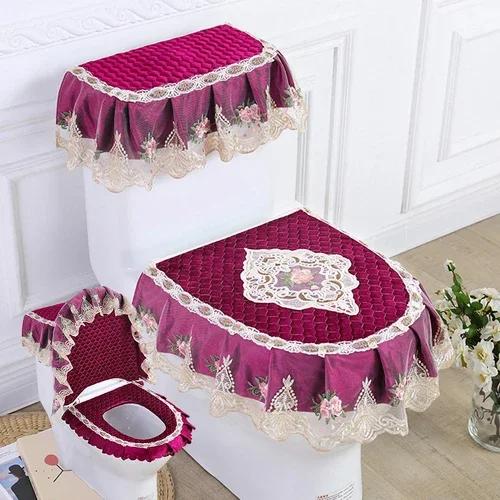 Кружевная подушка для унитаза Four Seasons, набор из трех частей, фланелевое сиденье для унитаза с U-образной застежкой-молнией, красивый чехол для унитаза