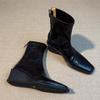 Square Toe Women Ankle Boots Wedges Leather Shoes Fad Mid Heels Chelsea Winter 2025 Trend Goth Office Shoes Retro Botas Mujer