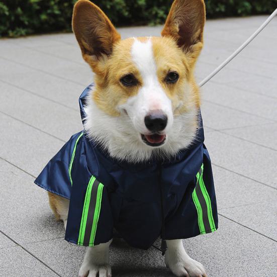 Дождевик для питомца со светоотражающей полосой Водонепроницаемая куртка-дождевик для собаки с отверстием для поводка Регулируемый дождевик для собаки с капюшоном для маленьких и средних собак
