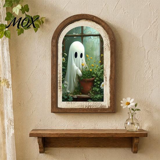 Halloween Hanging Wall Decor Ghost/Witch Arched Decor, Cute Ghost Table Sign, Rustic Farmhouse Shelf Versatile Desktop Ornament Decorative Art