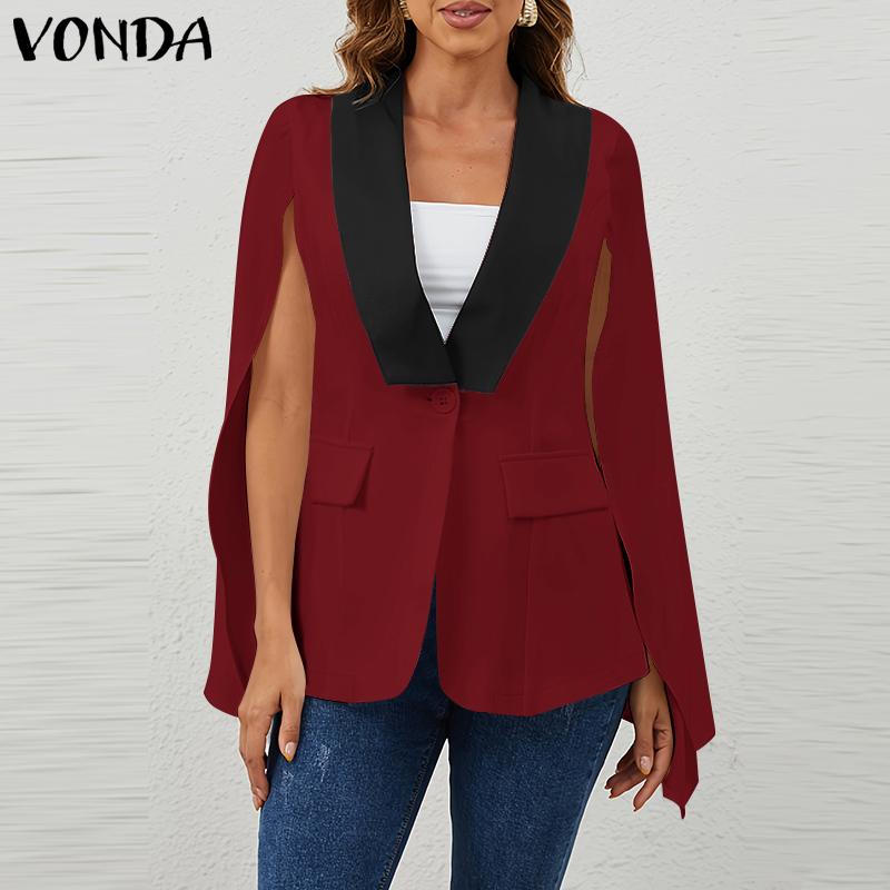 VONDA Женская мода контрастного цвета с V-образным вырезом и длинным рукавом пиджаки