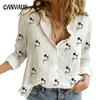 Women's Shirt Small Stars Cotton Linen Printed Shirt Women's Blouse Female Tops T-shirt