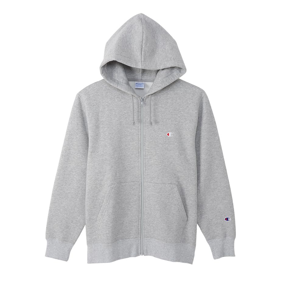 Champion Long Sleeve Zip Hooded Sweatshirt with Embroidered Oxford Size L Men's Fleece-Lined Logo, Gray, (C3-W106Z)