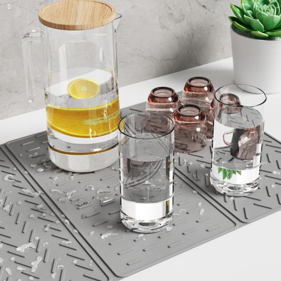 Silicone Dish Drying Mat for Kitchen Counter 3-Fold Large Drain Pad with Hanging Hole Non-Slip Countertop Drying Rack Multifunctional Drainer Board