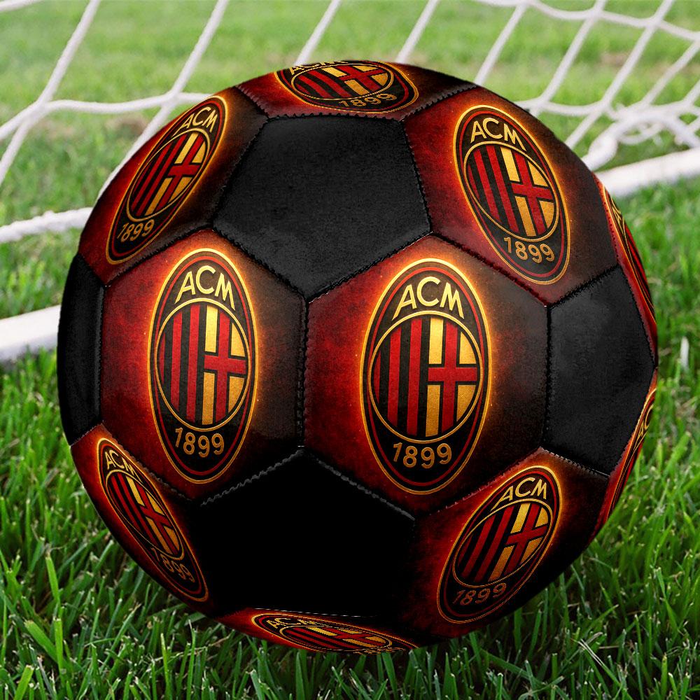 AC Milan Size 5 Soccer Ball, Machine-Stitched PVC, Durable & High Bounce, All Ages Fit, fan merchandise, matches & outdoor use.