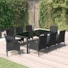 VidaXL 9pcs Garden Dining Set and Cushions Black Wicker, Dining Set, Outdoor Dining Set, 3187321