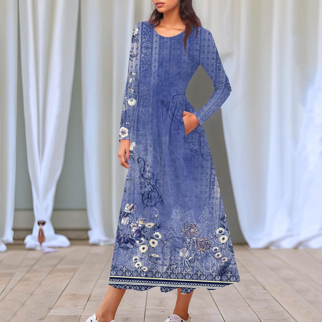 Женские повседневные модные длинные платья с графическим принтом и длинным рукавом, осень