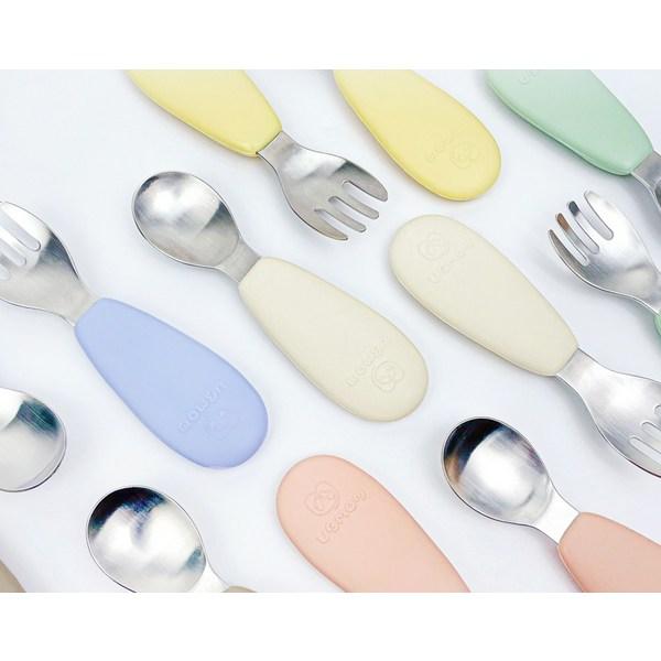 UBMom Infant Stainless Steel Silicone Handle Baby Food Spoon Fork Case Set, Sweet Potato Dumplings (Lavender), 1 Set, Korean Popular Tableware