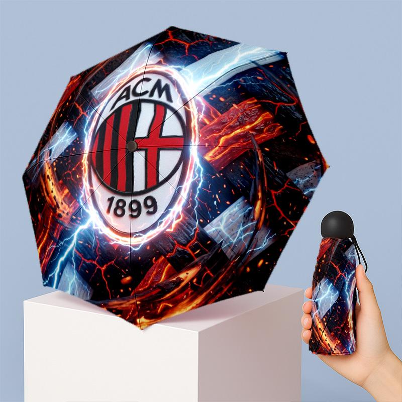 AC Milan Рисунок Печатный Мини 5 Сложений 8 Спиц Компактный Зонт Ветрозащитный Водонепроницаемый Легкий Портативный Складной