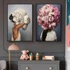 Nordic Woman Head with Flowers, Canvas Painting, Wall Art Posters, Lady Portrait Picture, Home Bedroom Decor, Frameless, Fashion