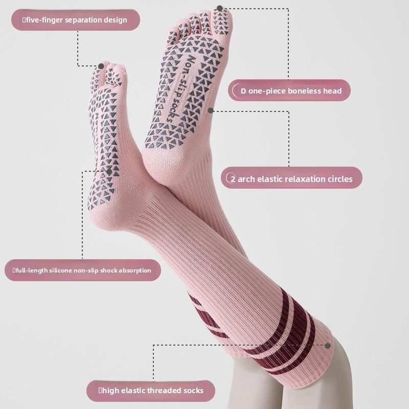 Professional Women's Five-Finger Yoga and Pilates Sports Socks Non-slip Calf Ankara Red Split Toe Long Fitness Socks