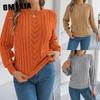 Autumn and Winter Casual Solid Color Hollowed-out Lantern Sleeve Pullover Sweater Women's Wear