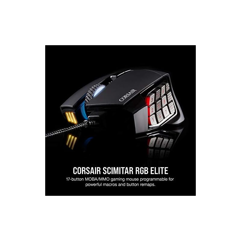 Corsair Scimitar RGB Elite Wired MOBA/MMO Gaming Mouse – 18,000 DPI – 17 Programmable Buttons – iCUE Compatible – PC, Mac, PS5, PS4, Xbox – Black