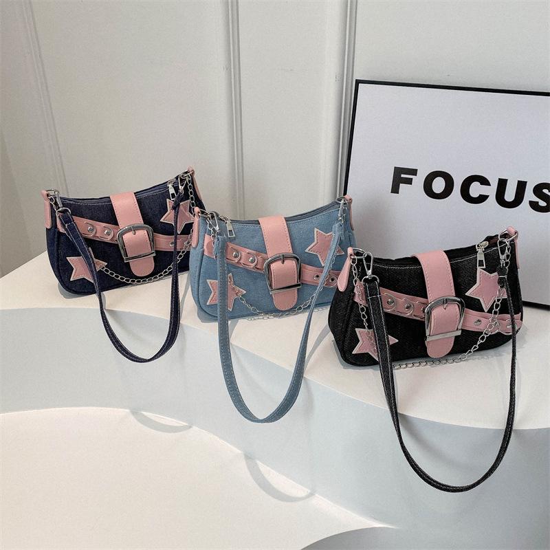 Модная и сексуальная горячая девушка весеннего стиля в стиле Star, новая повседневная джинсовая сумка на цепочке с каблуком-каблуком через плечо