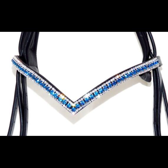 Dressage Bridle With Blue Crystal Brow-band ,Patent Nose-band With Flash For Horse