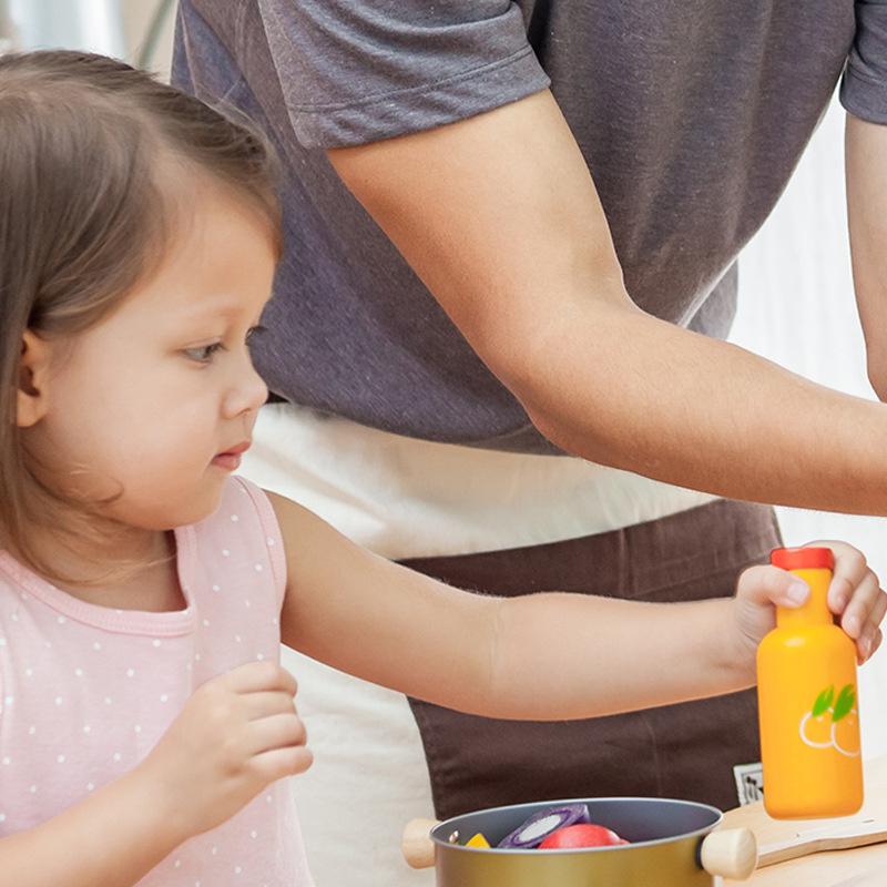 Детские кухонные игрушки Деревянная 3D игрушка Игровой домик Бутылка соуса Мед Реалистичная Клубника Имитация из массива дерева Обучающая игрушка Подарок