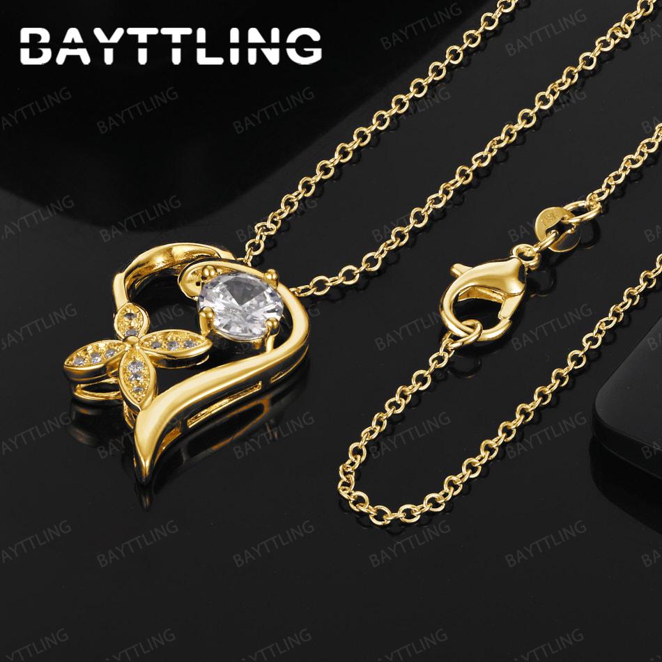 925 Sterling Silver 18K Gold 16-30 Inch Beautiful Heart Shape Zircon Pendant Necklace Women's Charm Wedding Jewelry