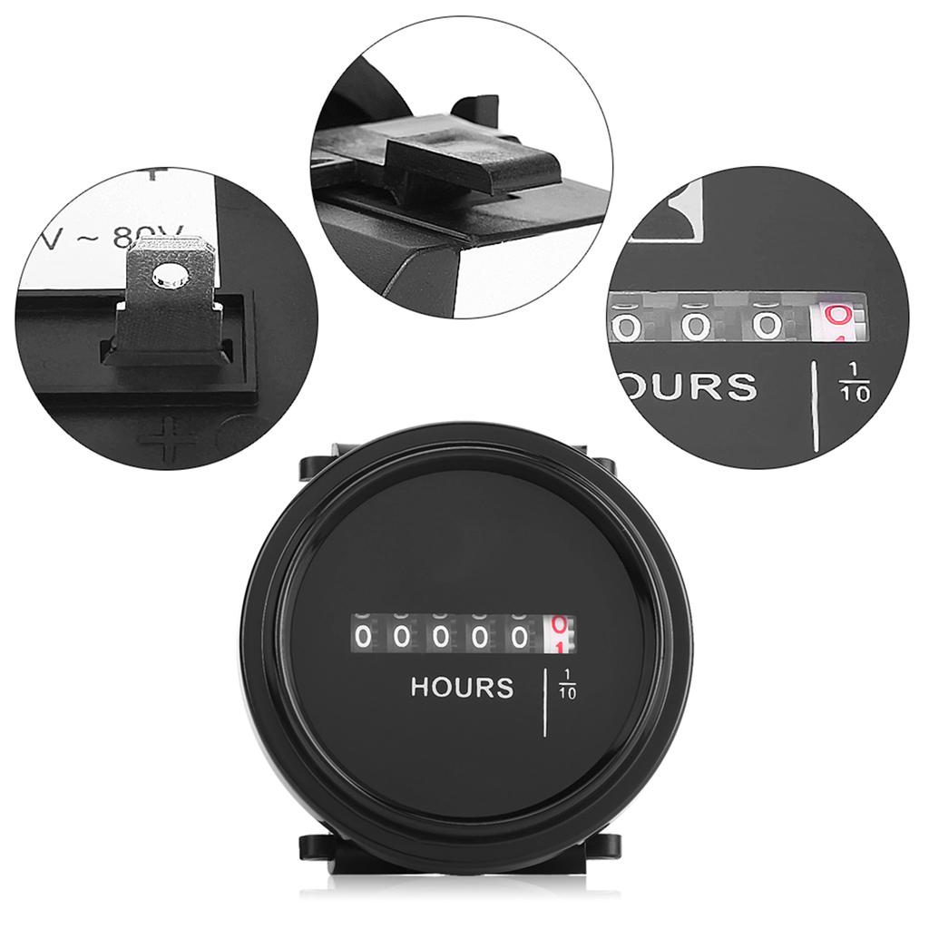 DC 8‑80V Round Mechanical Hour Meter Gauge Timer Hourmeter for Car Truck Boat Engine