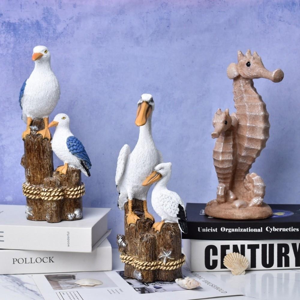 Waterproof Resin Seagull Figurine Handmade Small Sea Bird Statue Children's Room