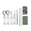 Набор из 6 складных походных столовых приборов из нержавеющей стали 304, складные столовые приборы, включая портативные ложки, вилки, ножи и сумки для хранения