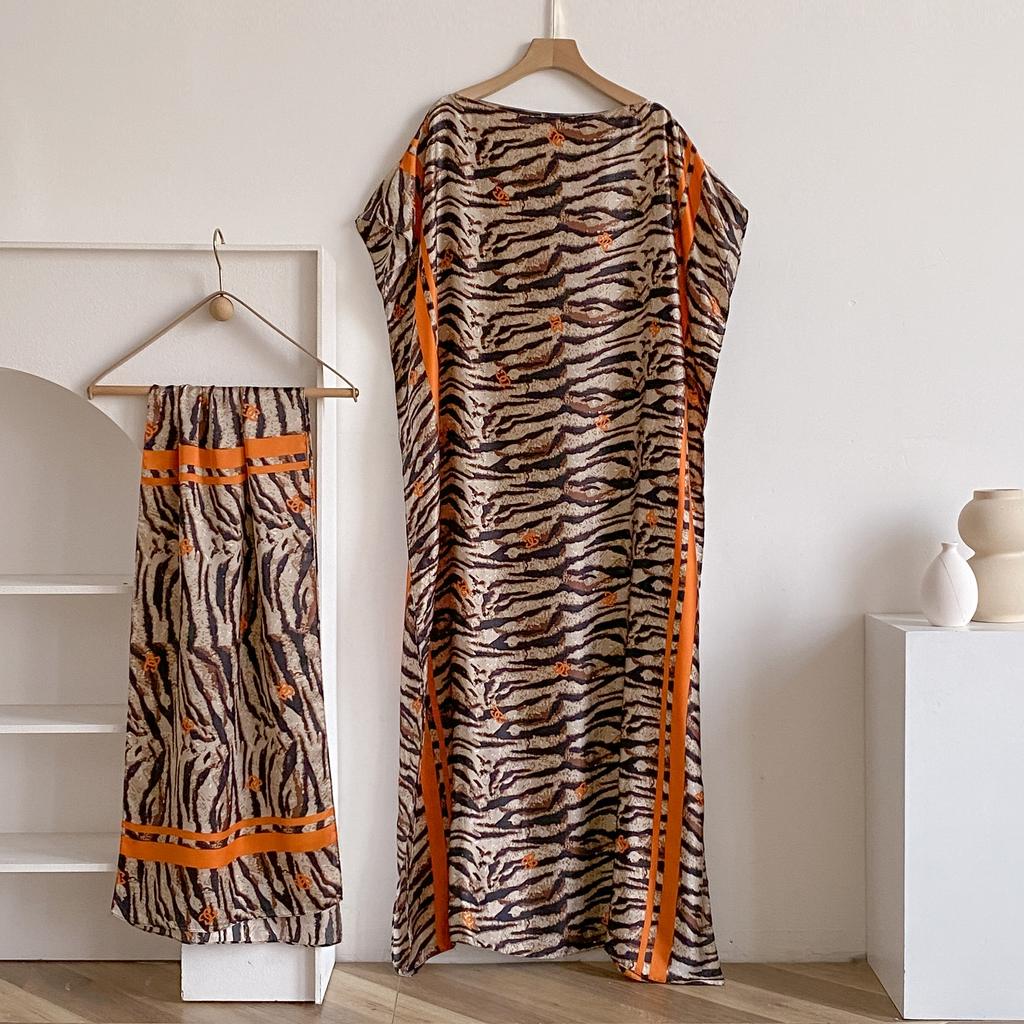 New Leopard Print Fashion Oversize African Women Clothing Dubai Dashiki Abaya Free Size Print Design With Scarf Loose Long Dress