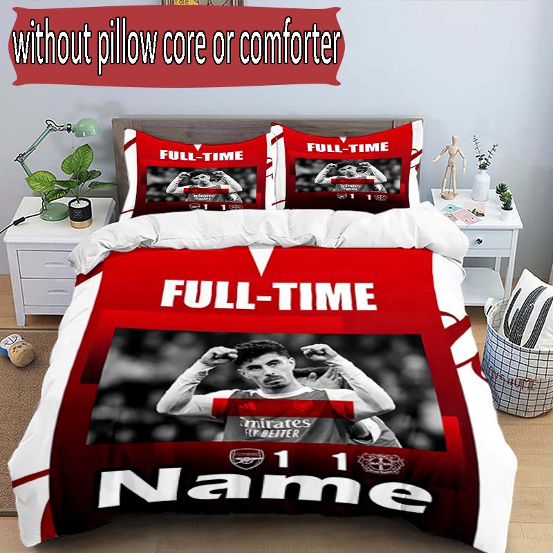 3pcs Duvet Cover Set (1*Duvet Cover + 2*Pillowcase, Without Core), Custom Name football team F.C Pattern Bedding Set, Home Bedroom Decor Gift