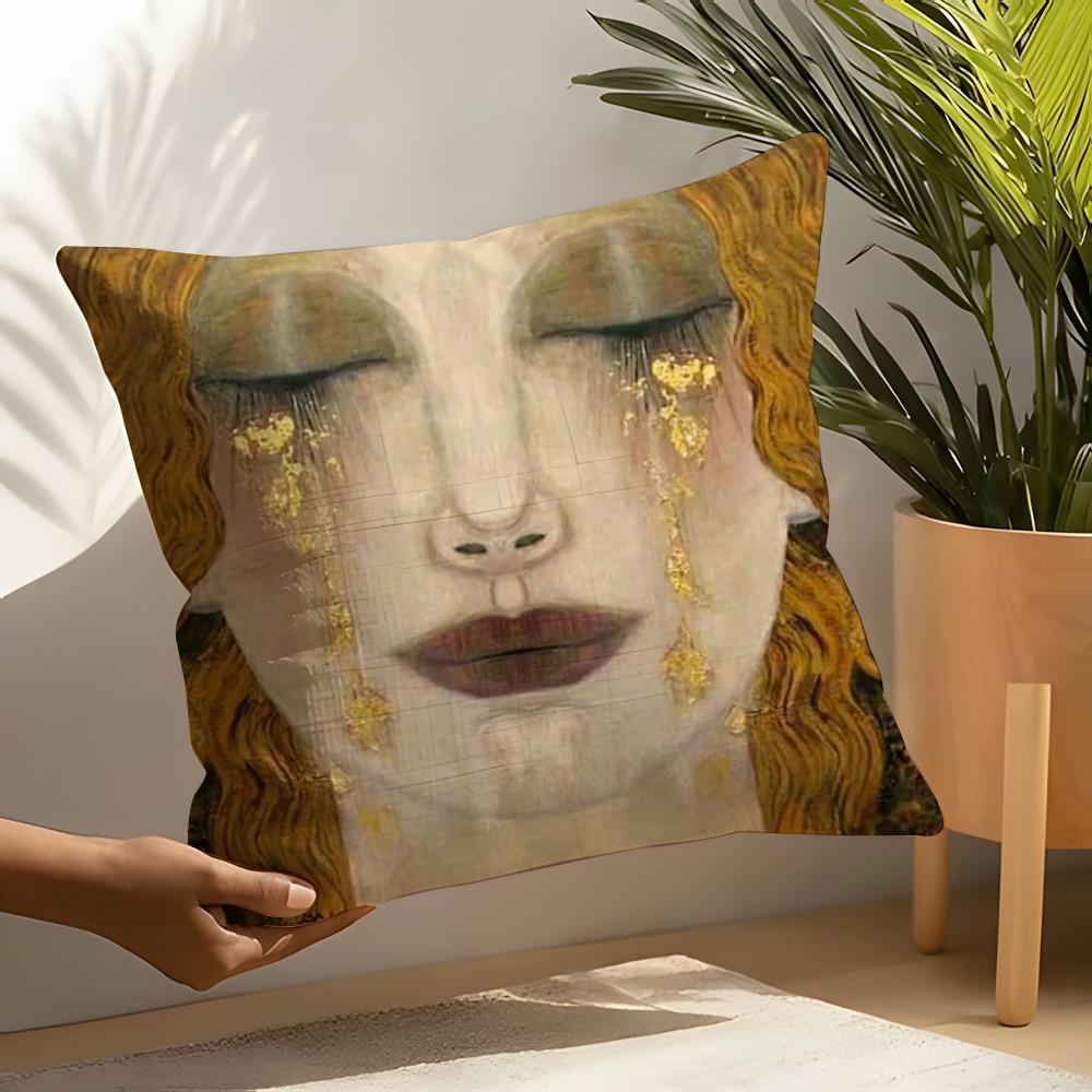 Gustav Klimt Oil Painting Pillow Case Linen Cushion Covers For Decorative Sofa Home Pillows Case Car Chair Pillows Cases