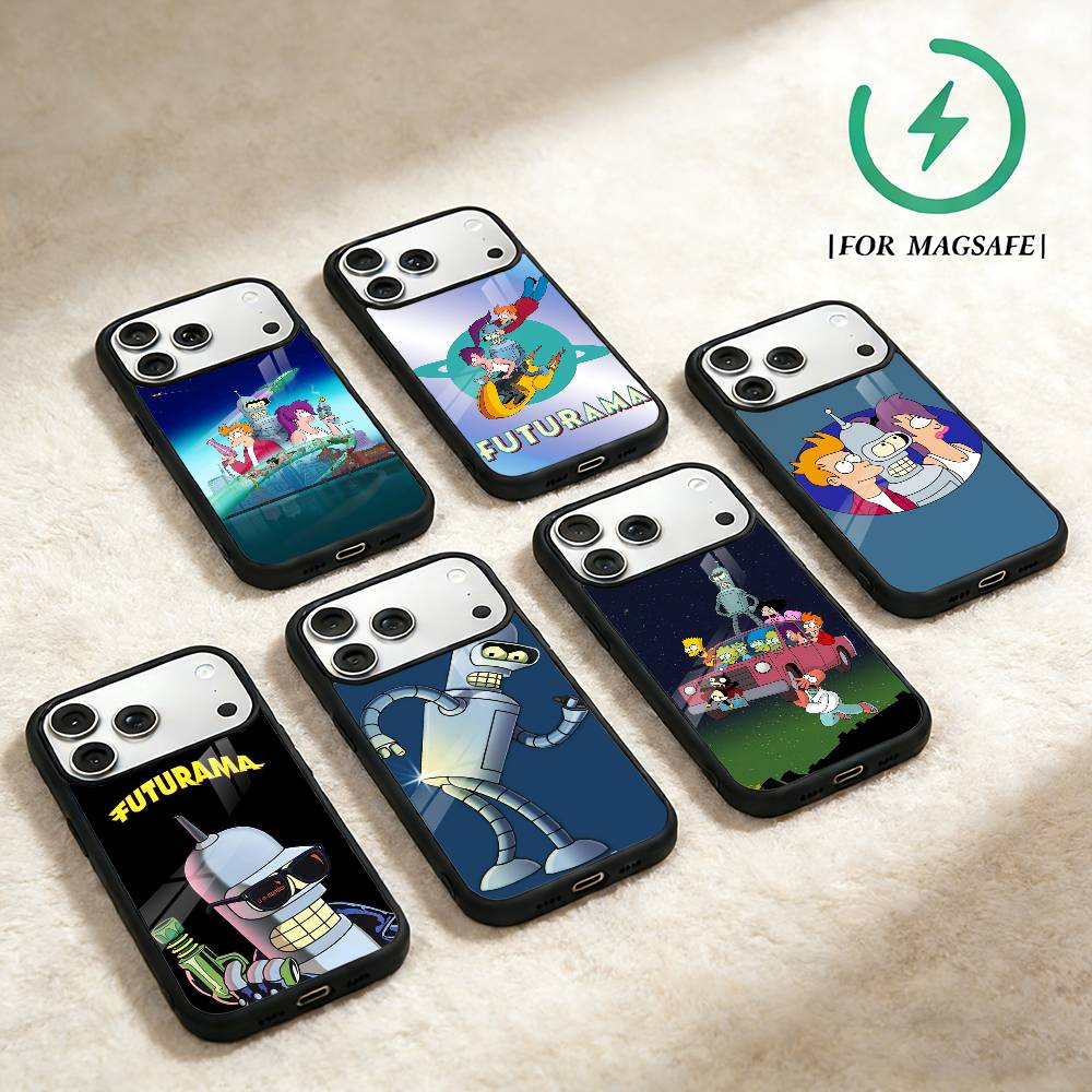 Мультяшный F-Футурама обои Чехол для телефона Для iPhone 17 16 15 14 13 12 Pro Max Plus для Magsafe Зеркальный Беспроводной Магнитный Чехол
