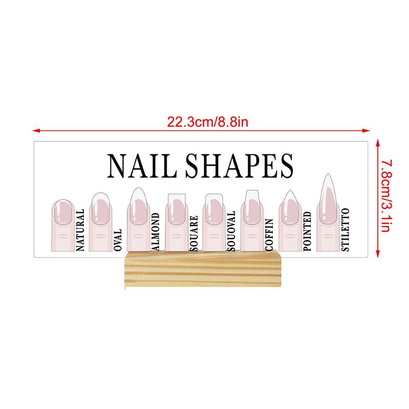 Acrylic Nail Shapes Display Board With Wood Base Mannequin Fingertips And Nail Shape Guide Static Artwork Sign For Salon Decor
