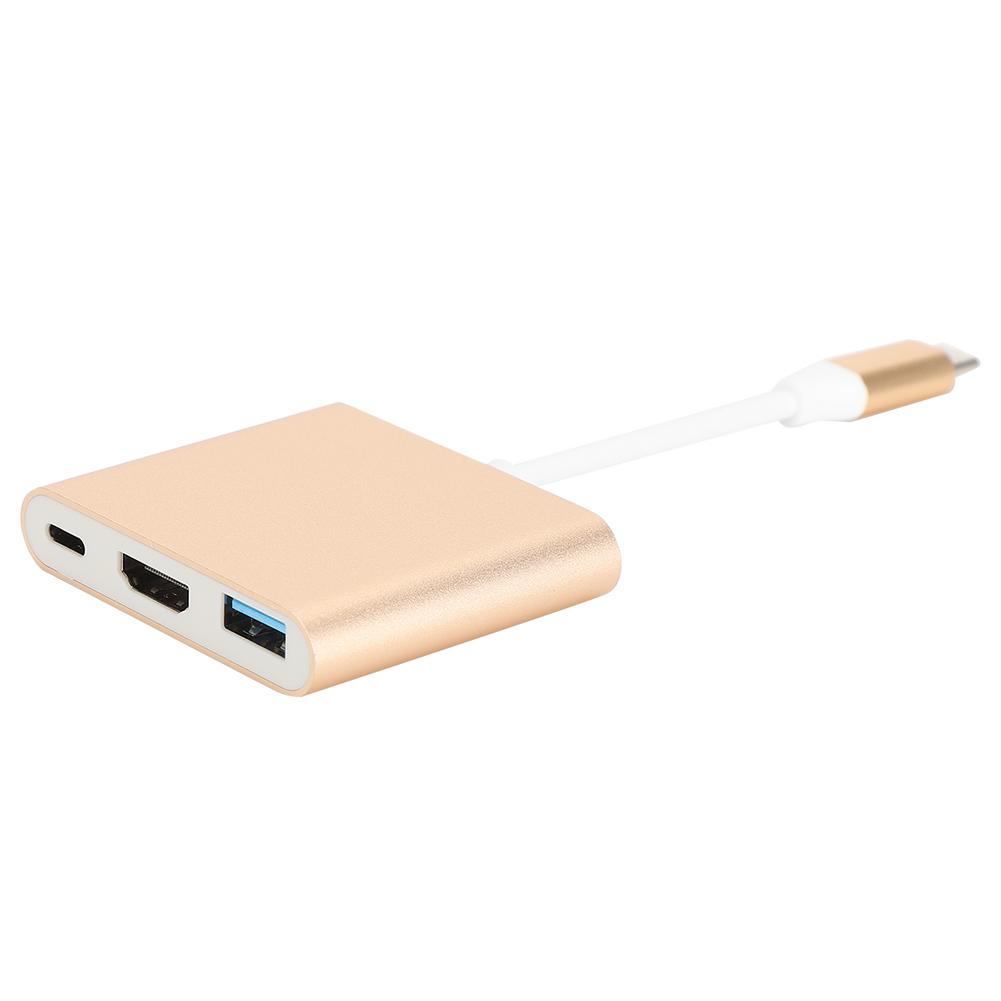 Конвертер Type-C в HDMI/USB 3.1 Корпус из алюминиевого сплава Компактный Поддержка нескольких портов 1080P(Золото )