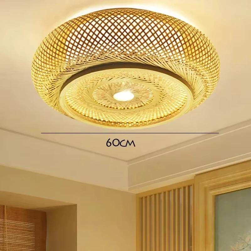 Vintage Hand-woven Bamboo Ceiling Light Wicker Light Fixtures Rattan Flush Mount Ceiling Light Traditional Home Decoration Lamps