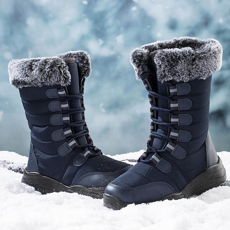 Зимние сапоги, высокие сапоги, простые хлопковые ботинки, женские водонепроницаемые и теплые женские ботинки большого размера