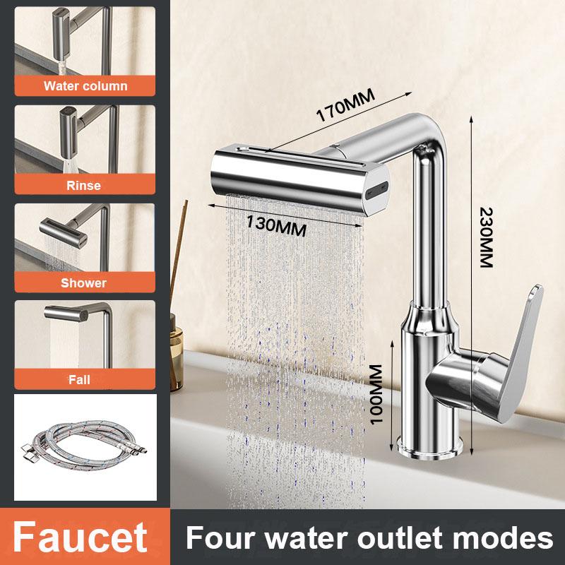 4 Mode Gray Bathroom Basin Faucets Rotation Waterfall Black Stream Sprayer Head Sink Mixer Brushed Nickle Water Tap