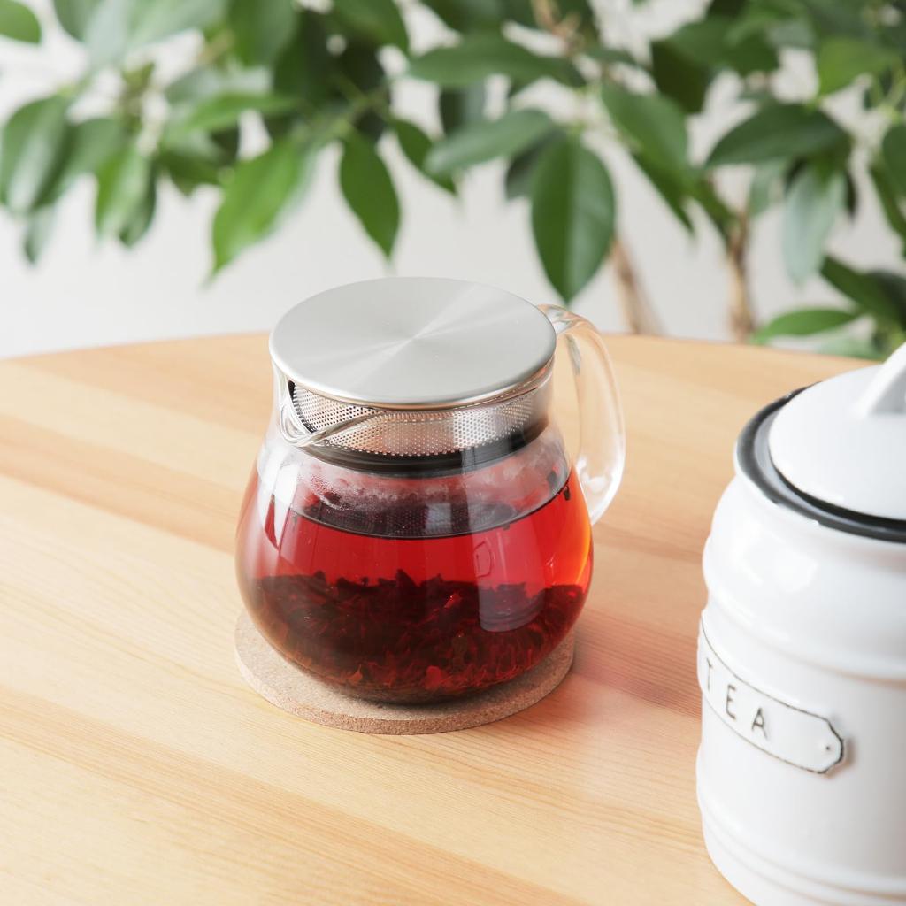 Чайник KINTO UNITEA One-Touch с пробковой подставкой (Бонус) - Термостойкое стекло, Можно мыть в посудомоечной машине, Чайник KINTO с ситечком, Пробковая подставка и Подставка (460ml)