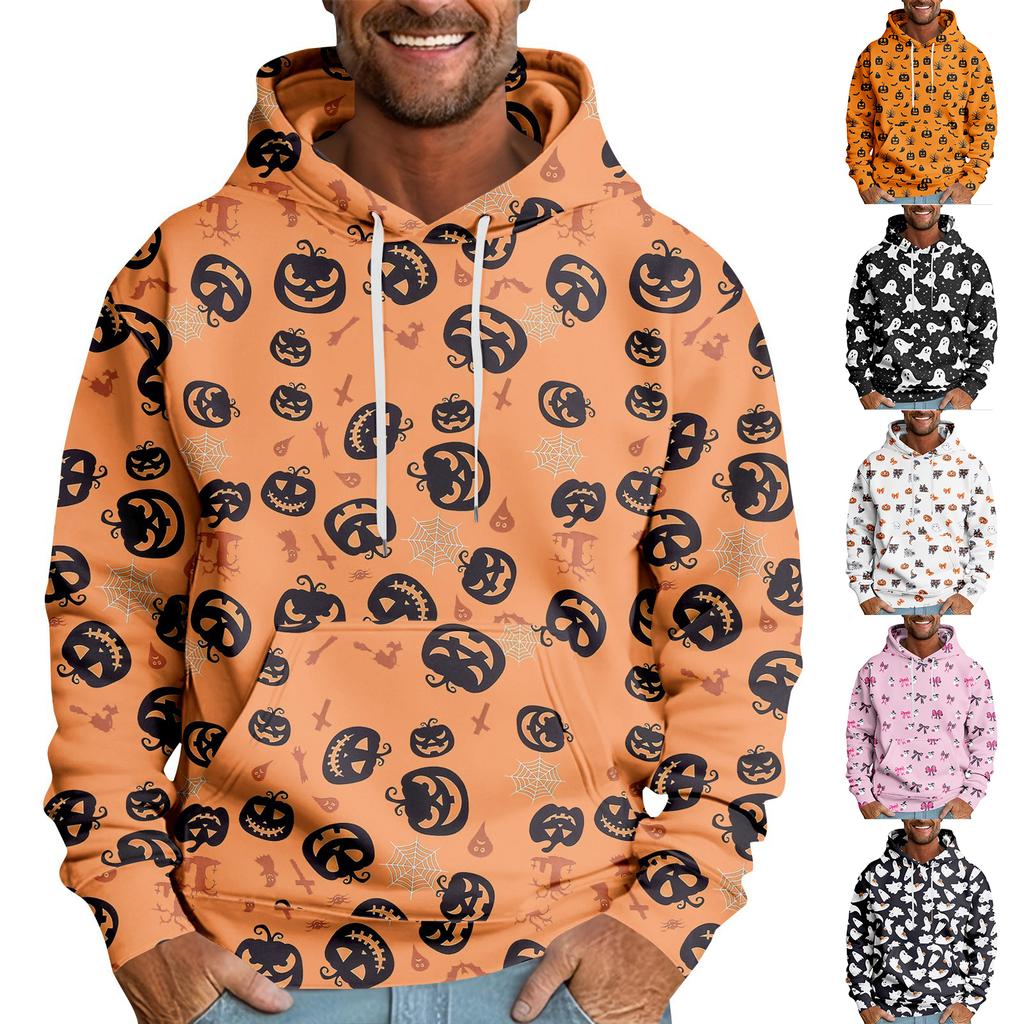 Halloween Print Men's Loose Hooded Sweatshirt