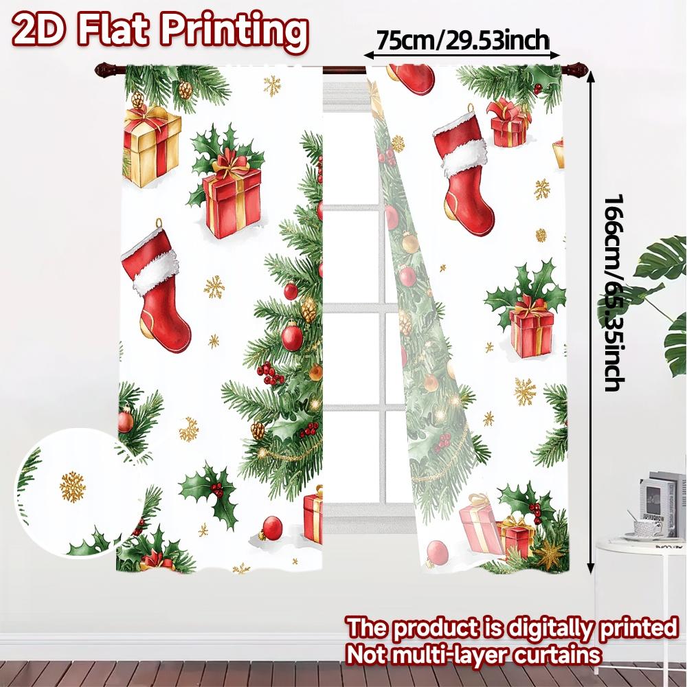 2pcs,Curtains Christmas Tree Ornaments Holiday Gifts Popular Fashionable Curtains Versatile 100% Polyester Curtains Versatile