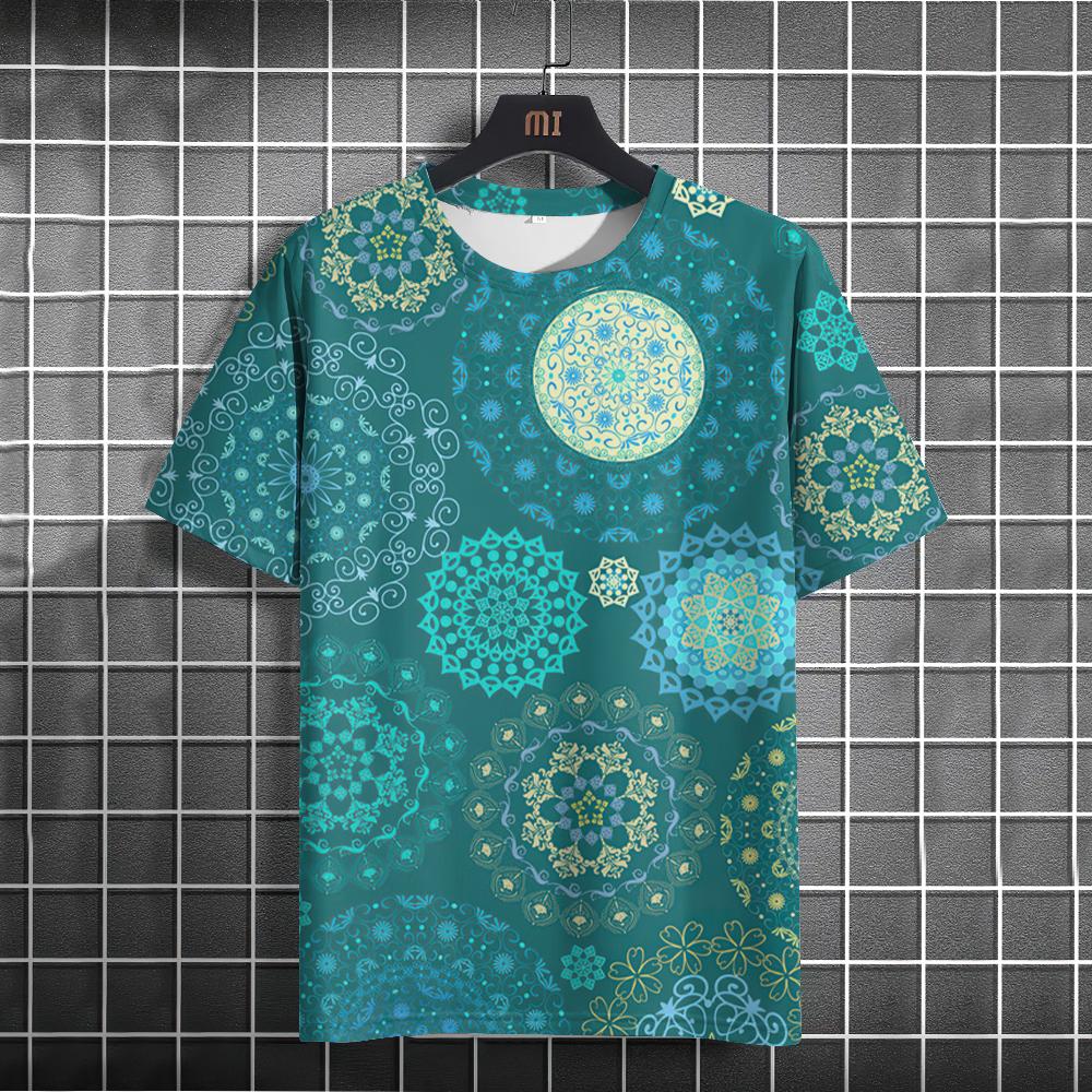 Мужская футболка в этническом стиле, летние футболки с круглым вырезом и короткими рукавами, мужской повседневный свитшот, повседневная мужская одежда, уличная одежда большого размера