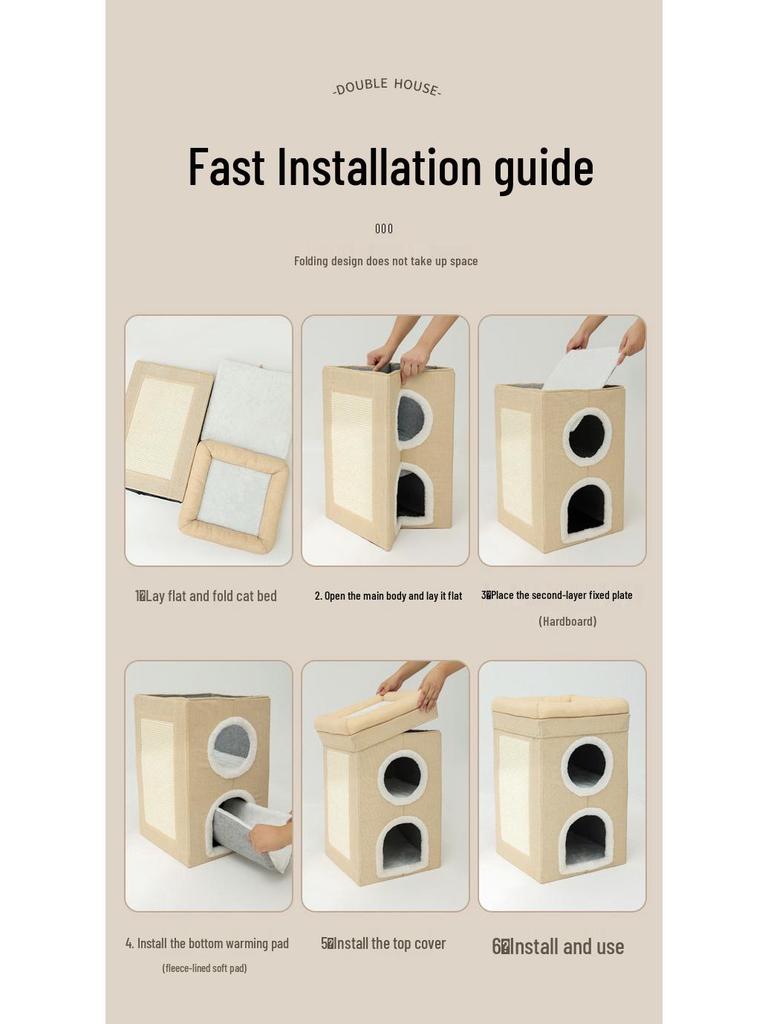 Three-Story Universal Cat Villa: Warm Bed, Scratching Post, Double-Layer, Foldable for All Seasons