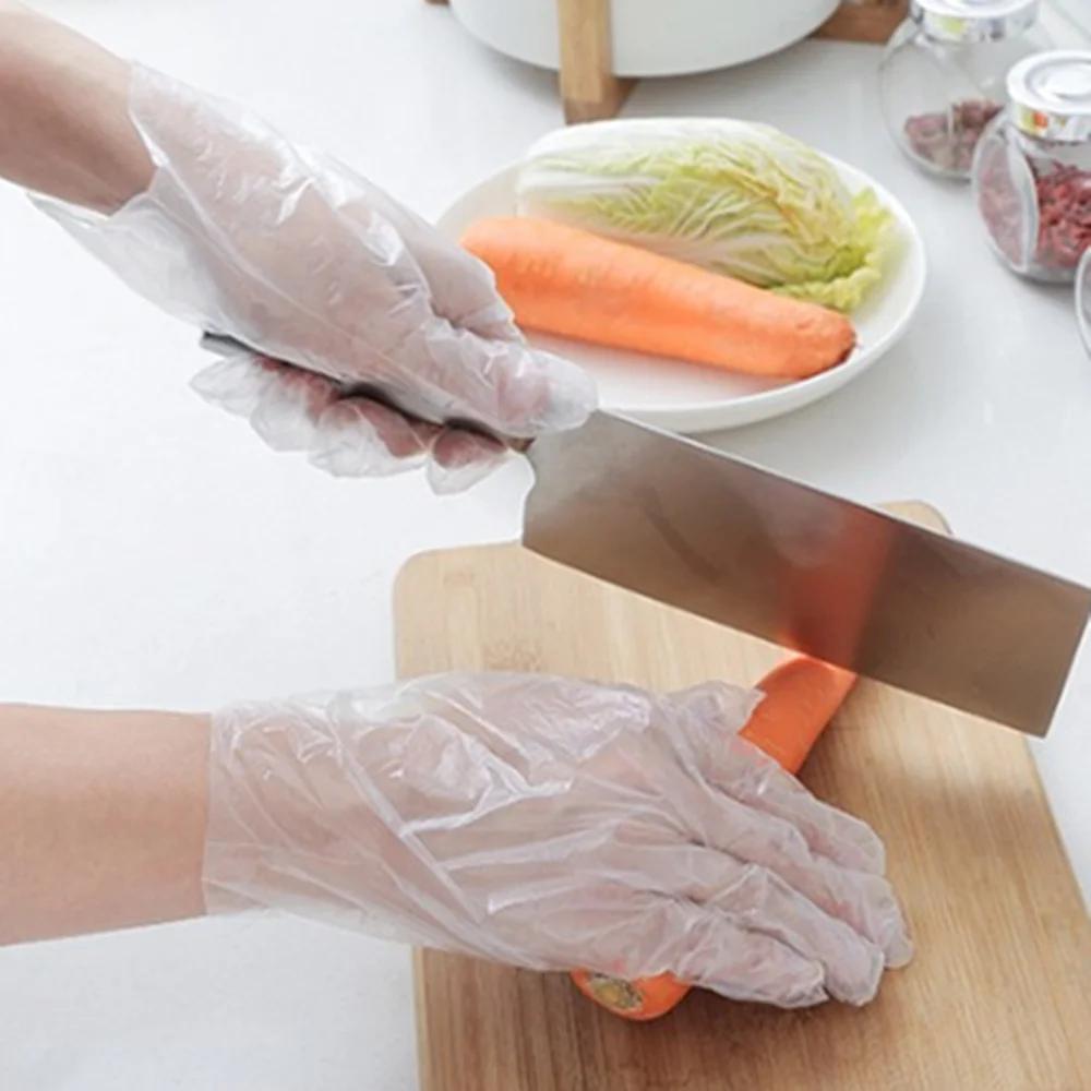 Прозрачные одноразовые пластиковые перчатки 100 шт./лот для ресторана, домашней кухни, обработки пищевых продуктов, бытовых чистящих перчаток