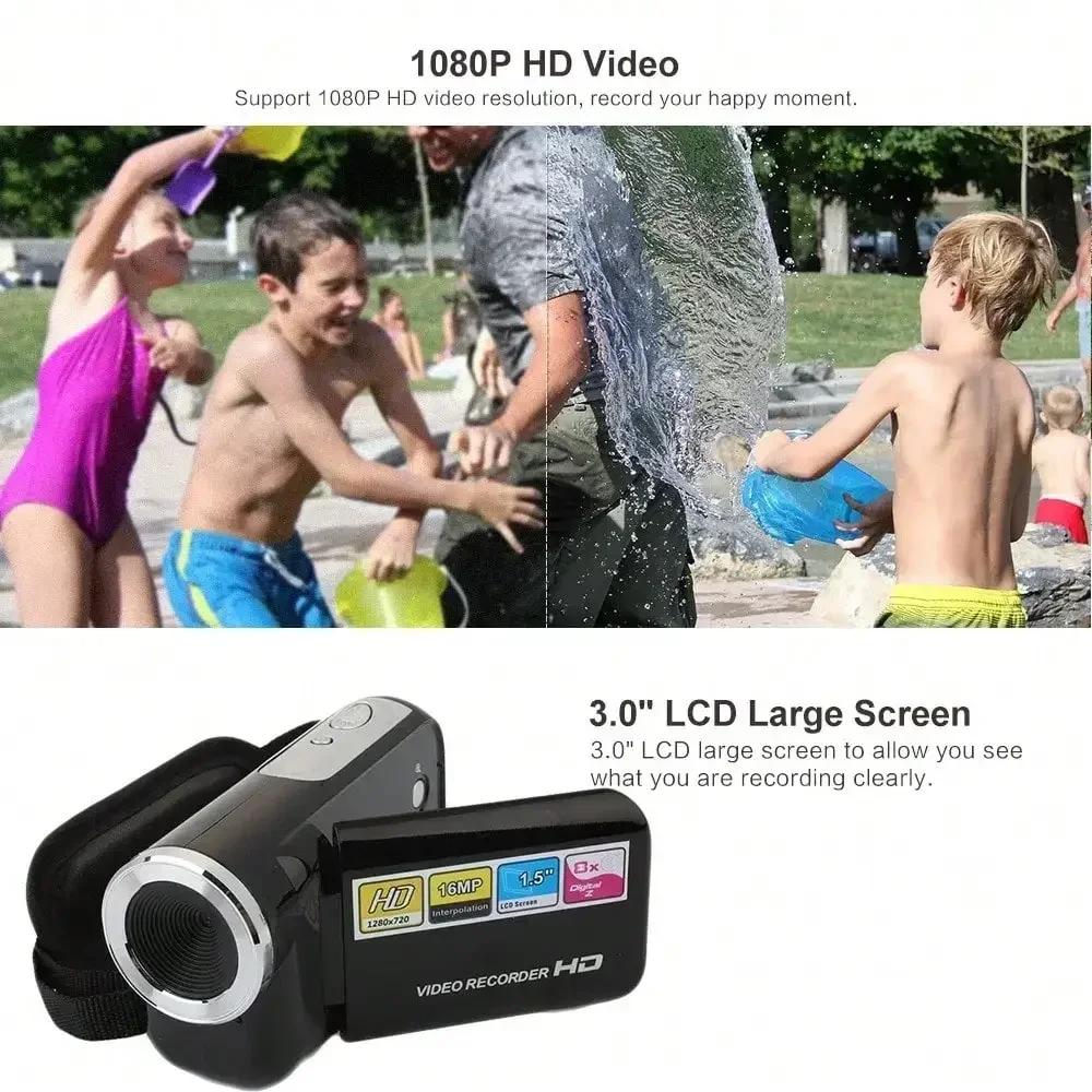 Mini DV Camera Portable: 16MP HD Camcorder with 2'' Screen, LED Flash, 16X Zoom for Outdoor/Home Recording.
