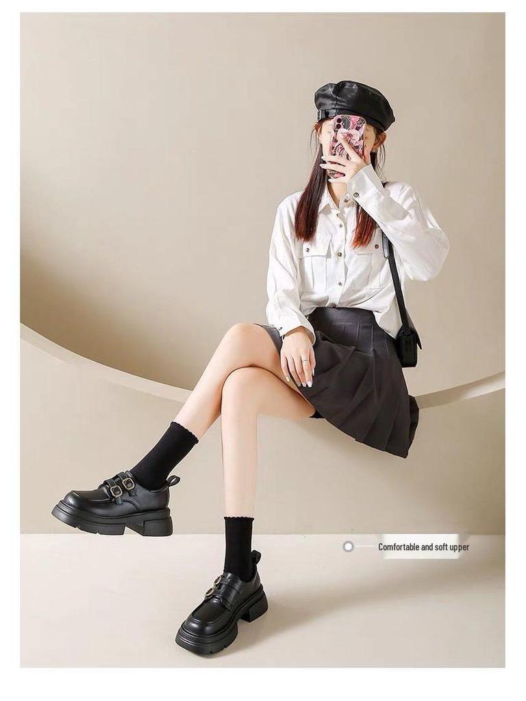 2025 Spring Women's British-Style Mary Jane Leather Loafers: Comfortable, Versatile, Thick-Soled
