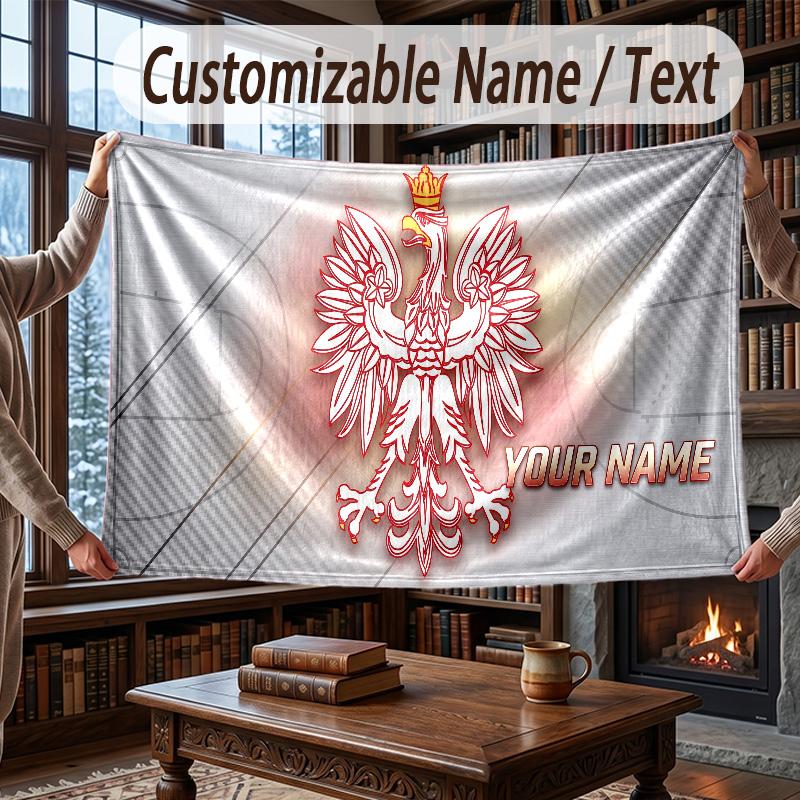 Custom Name Flannel Throw Blanket Poland Pattern Warm Home Decoration