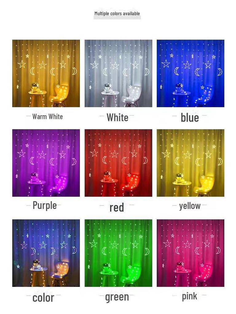 Светодиодные светильники-занавески со звездами и луной на солнечных батареях с пультом дистанционного управления — идеально подходят для кемпинга и праздничного декора