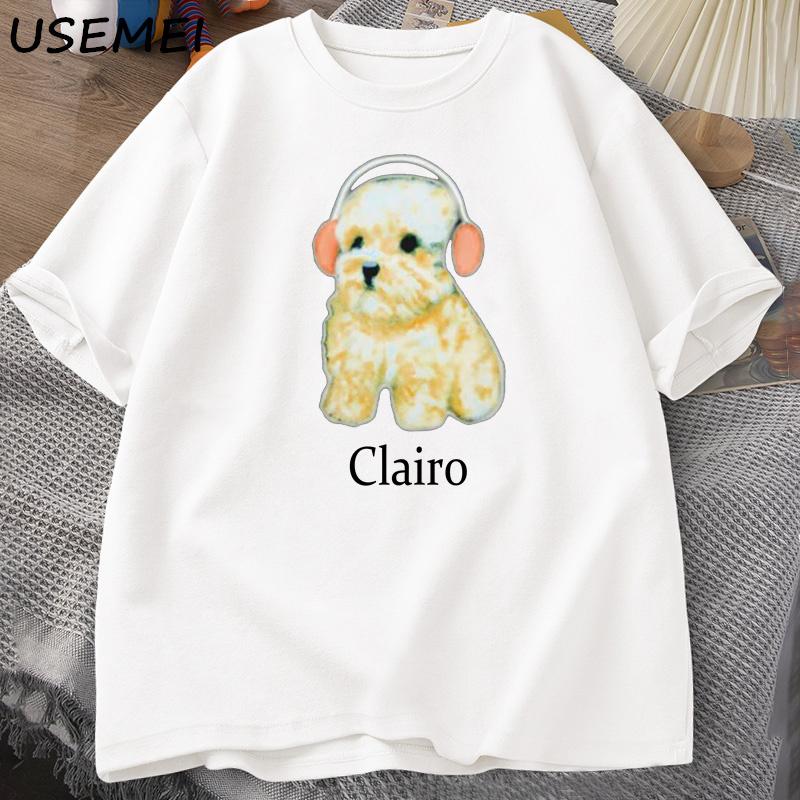 Clairo Dog Puppy Headphones TShirt Funny Cute Cat Tee Merch Y2k Unisexs Clothing Oversized Harajuku Unisexs Printed Cotton Tee Shirt