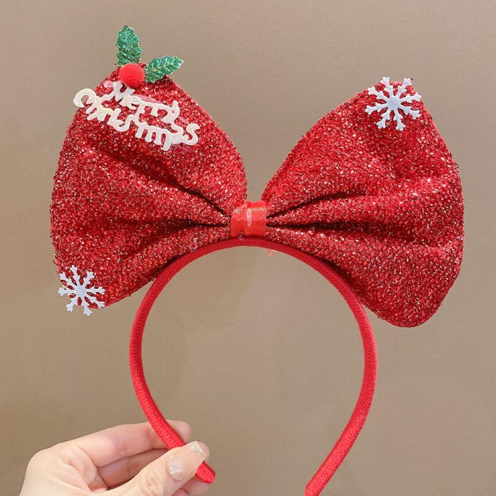 Non-slip Christmas Hairband Plush Christmas Headband Gift Bowknot Hair Hoop Party