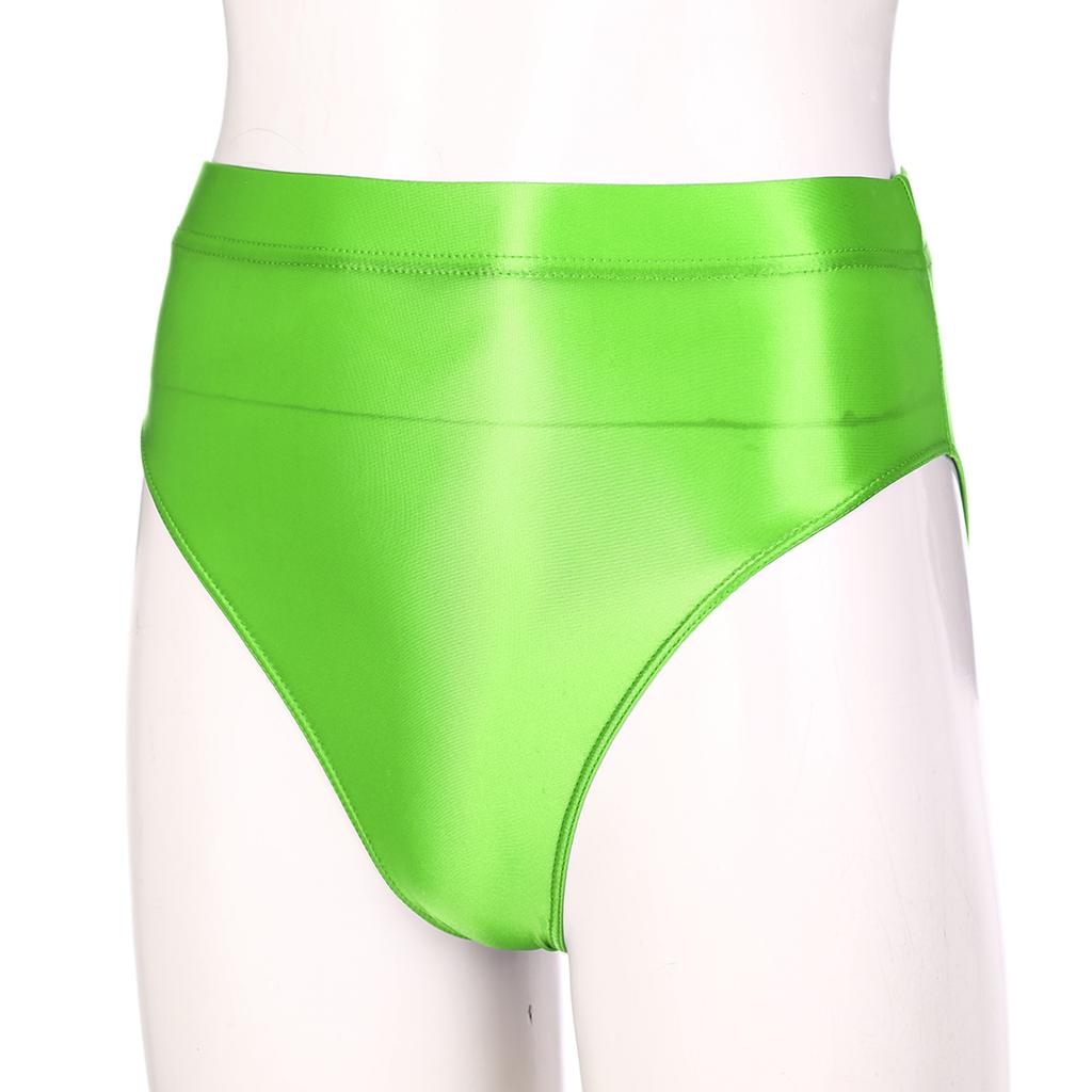 Womens Swimsuit Glossy Solid Color High Waist Briefs Underwear Swimsuit Bottom Beach Pool Party Sunbathing Swimwear