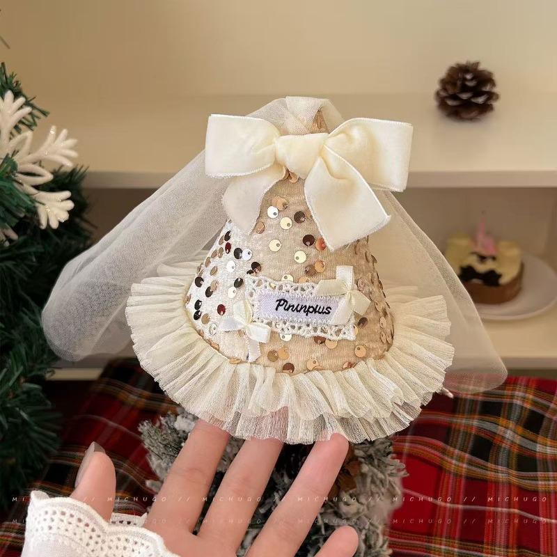 Милая сетчатая лента, бант, шляпка с пайетками, заколка для волос, заколка-утка в стиле «странная атмосфера», аксессуар для волос