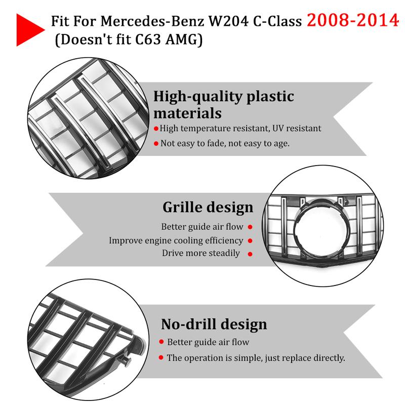 For 2008-2014 Mercedes-Benz C-Class W204 Mid-Grid Front Bumper Air Inlet Gt Mid-Grid Grille, Auto Parts